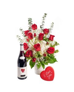 Rose and Hydrangea Vase with Wine
