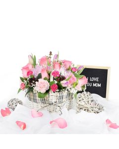Pink Flower Basket Arrangement
