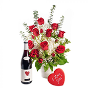 Rose and Hydrangea Vase with Wine